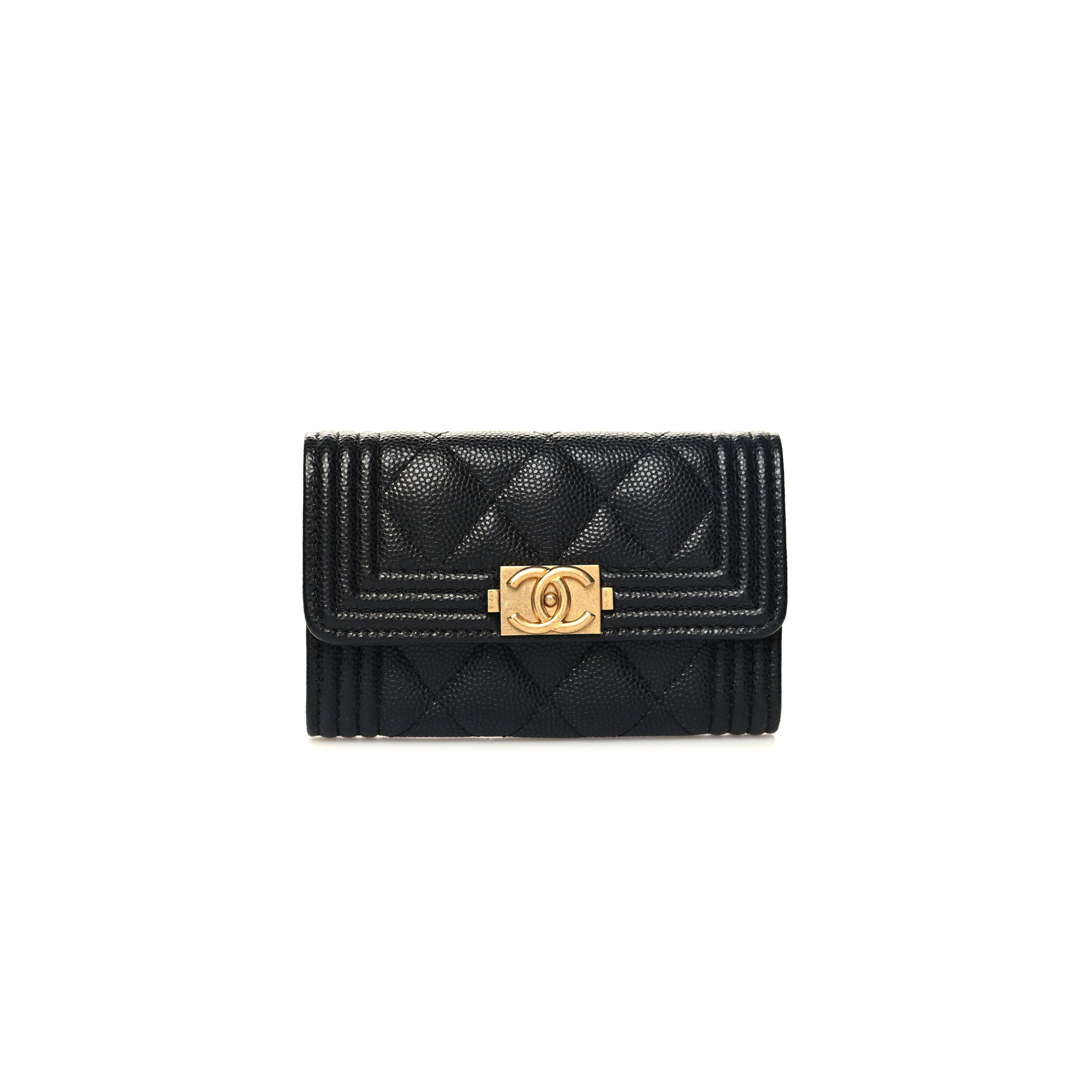 CHANEL CAVIAR QUILTED BOY FLAP CARD HOLDER BLACK A80603 (11.3*7.5*2.1)